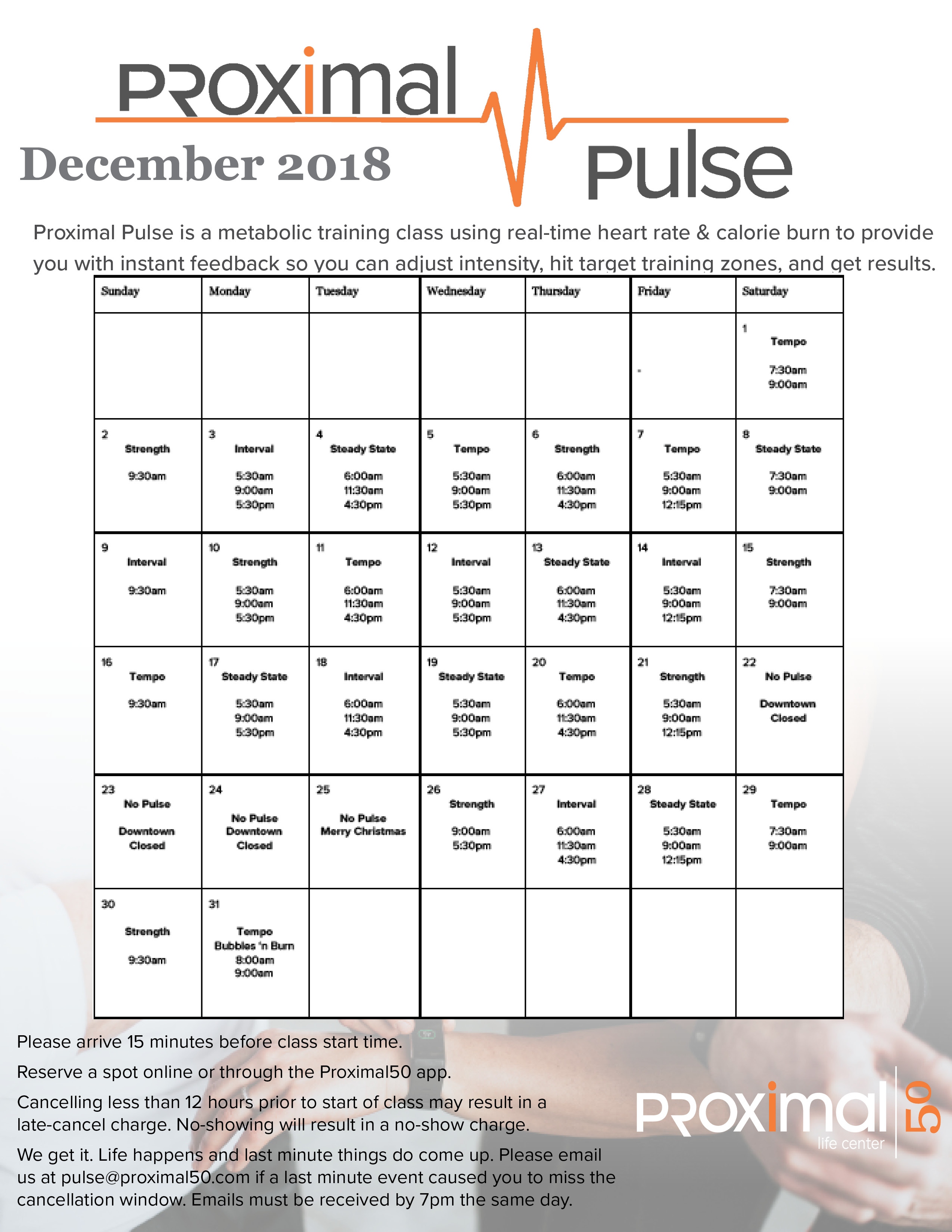 December 2018 Pulse Schedule - Proximal50