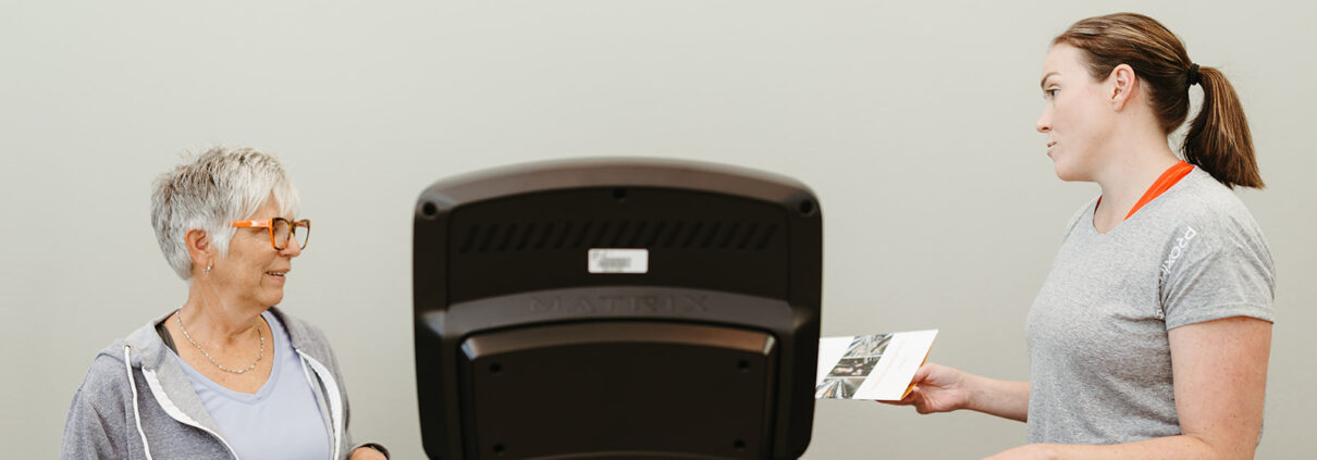 Customer testing a Matrix treadmill during a P50 Equipment event in Bismarck.